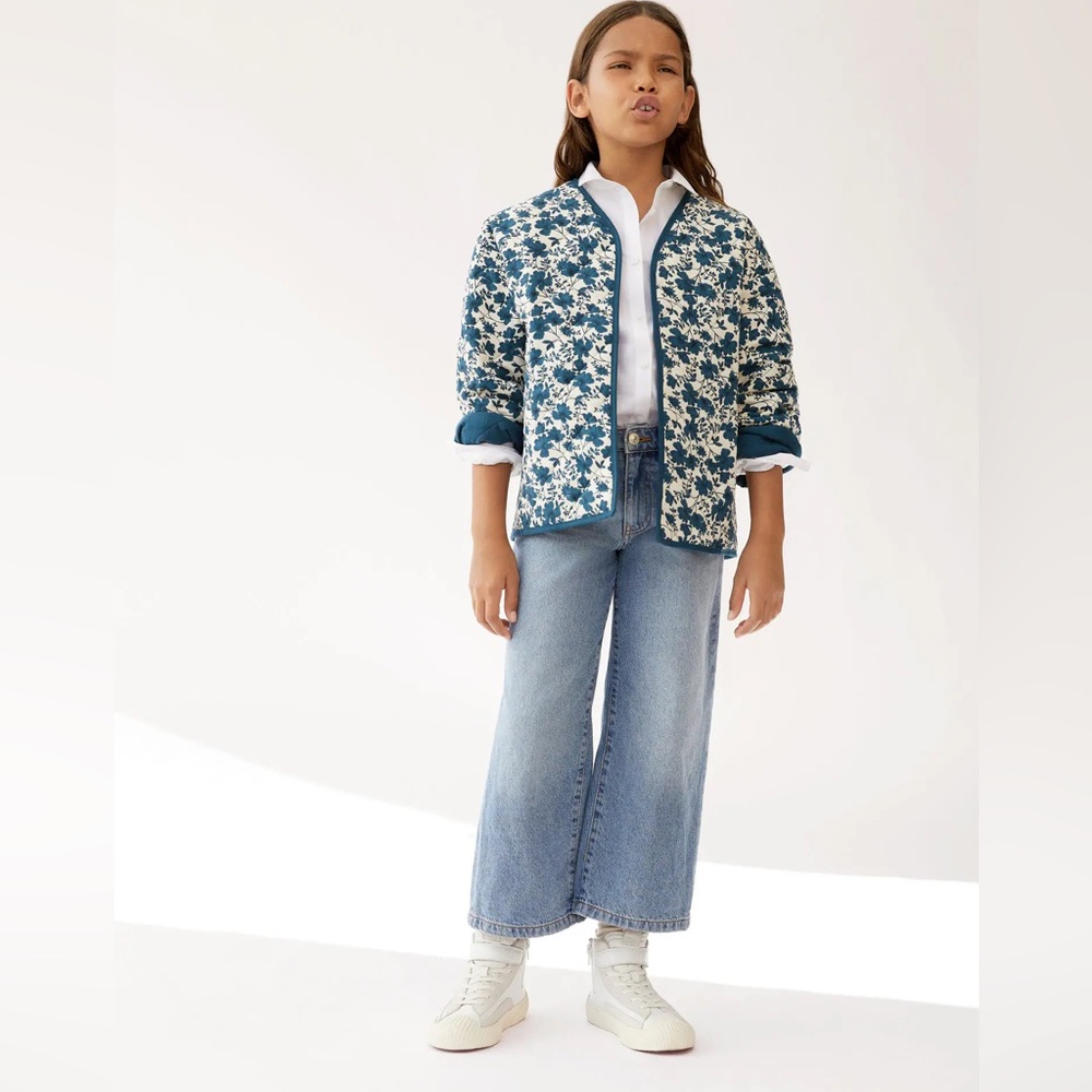 NWT Mango Girls Floral Printed Quilted Jacket